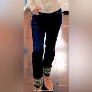 White House Black Market Dark Denim Wash Embroidered Cuff Jeans